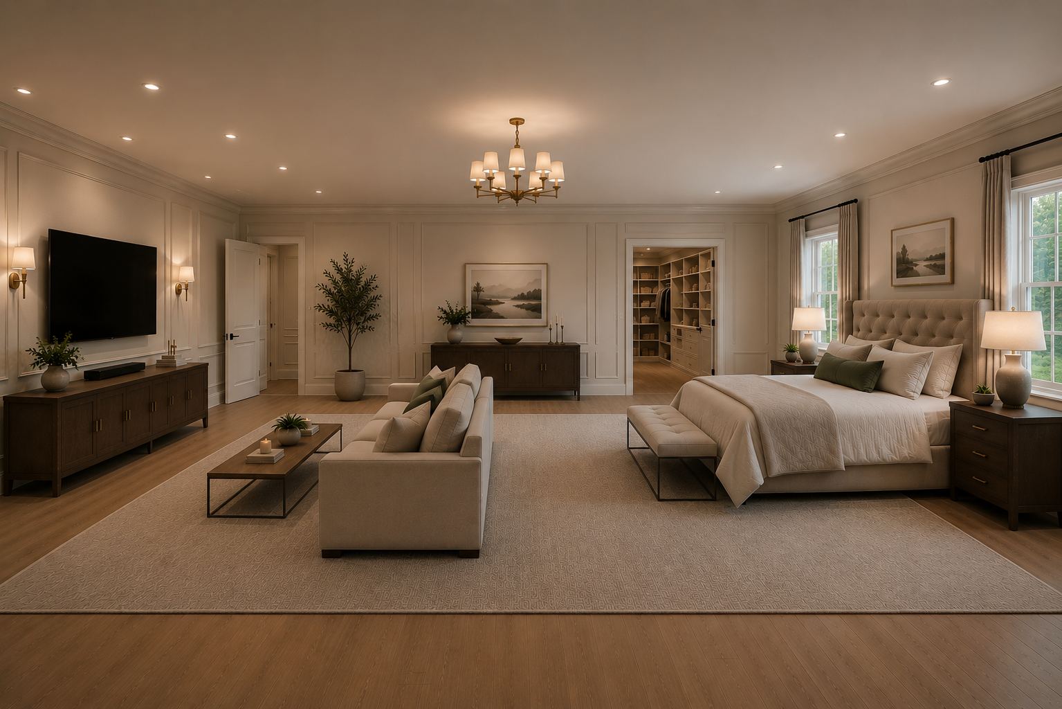 Primary suite with sitting room and walk-in closet