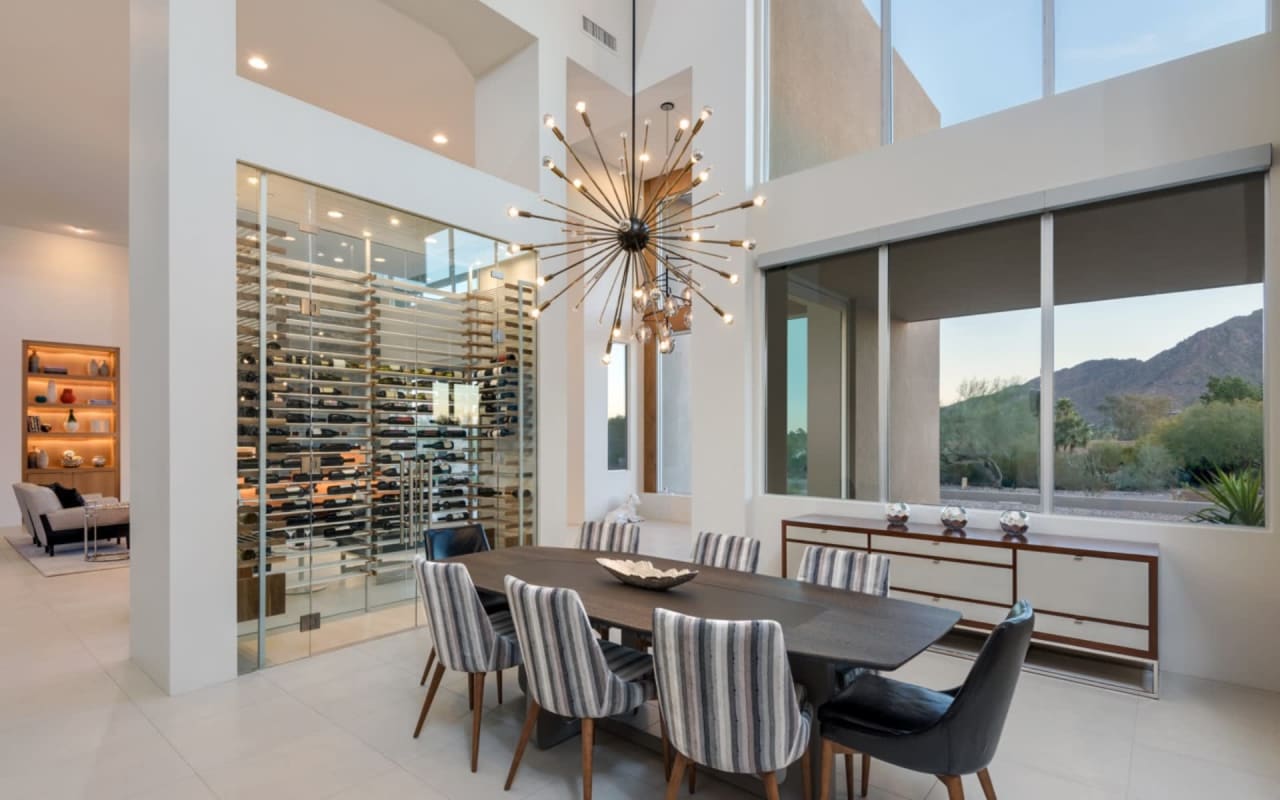 Ultra modern luxury home custom wine rack and dining room