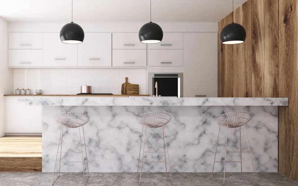 Marble bar in modern kitchen in Spokane, WA