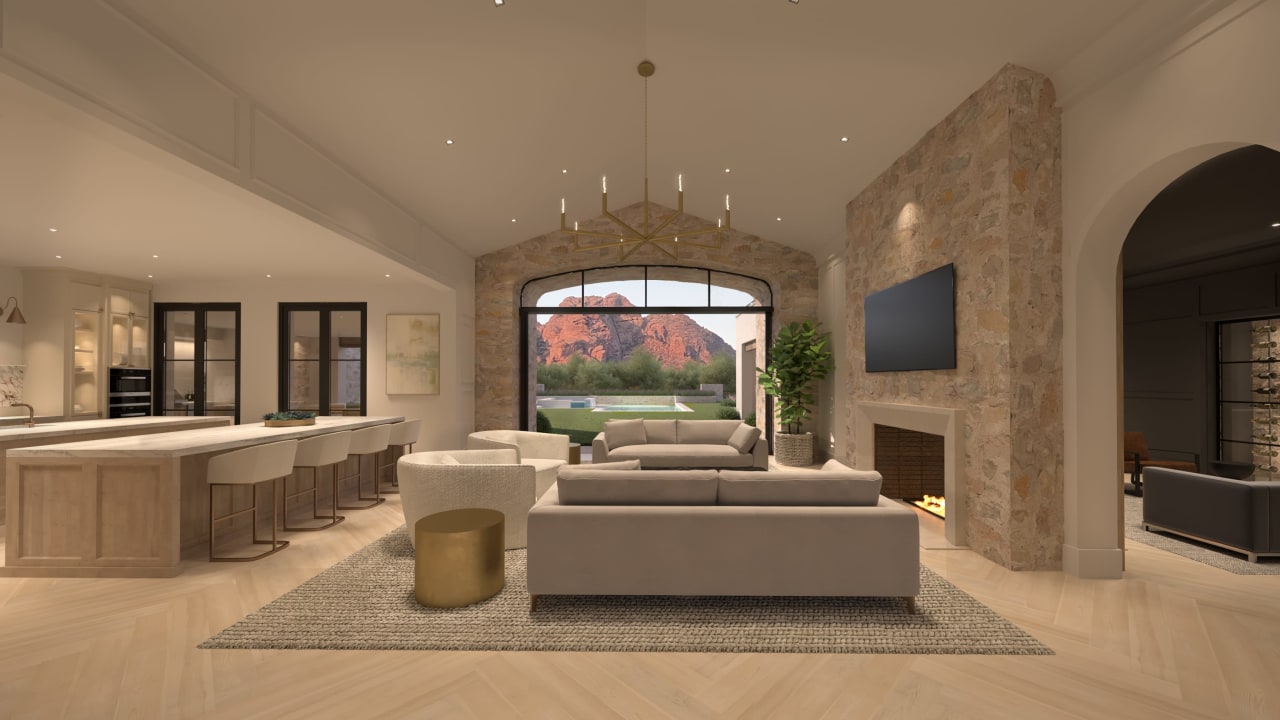 Living and dining room of luxury contemporary hacienda