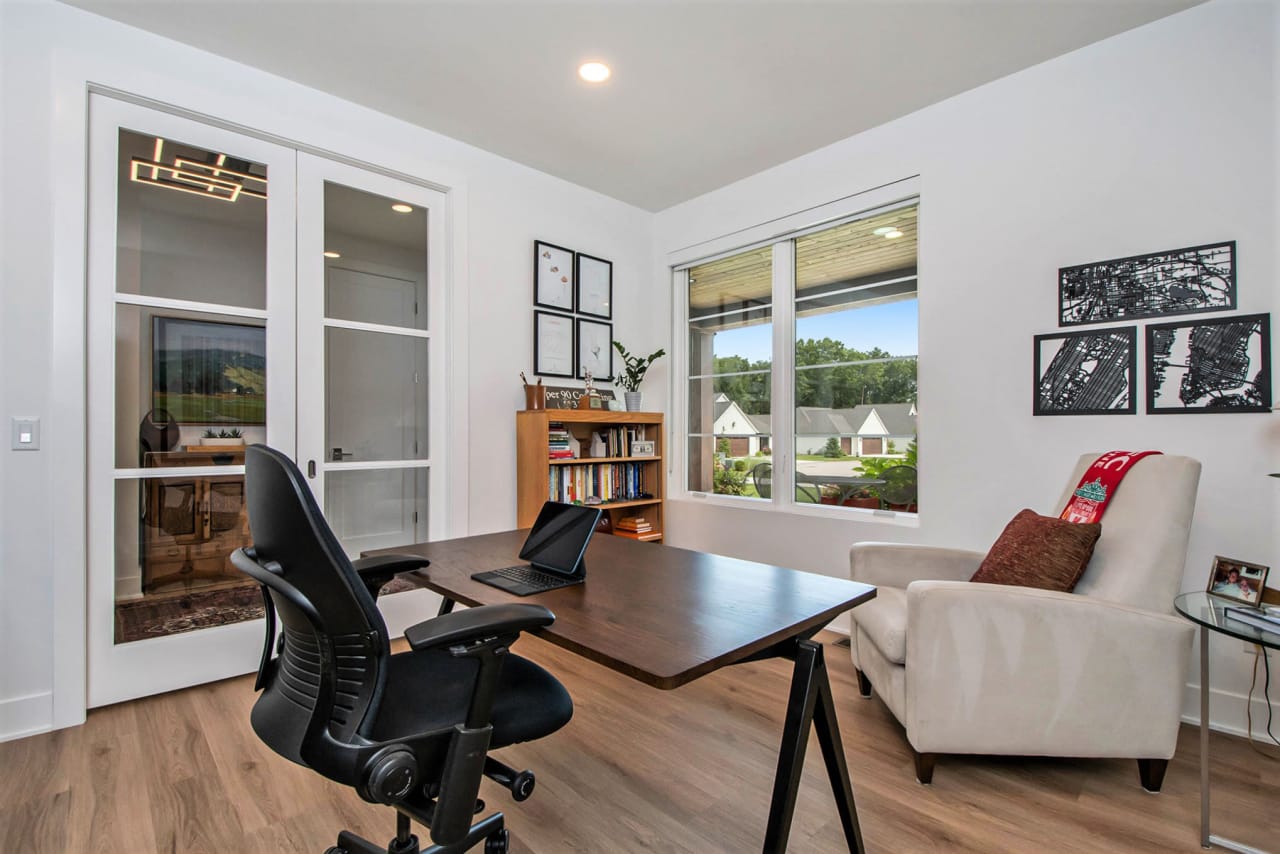 office area with wooden table and tablet