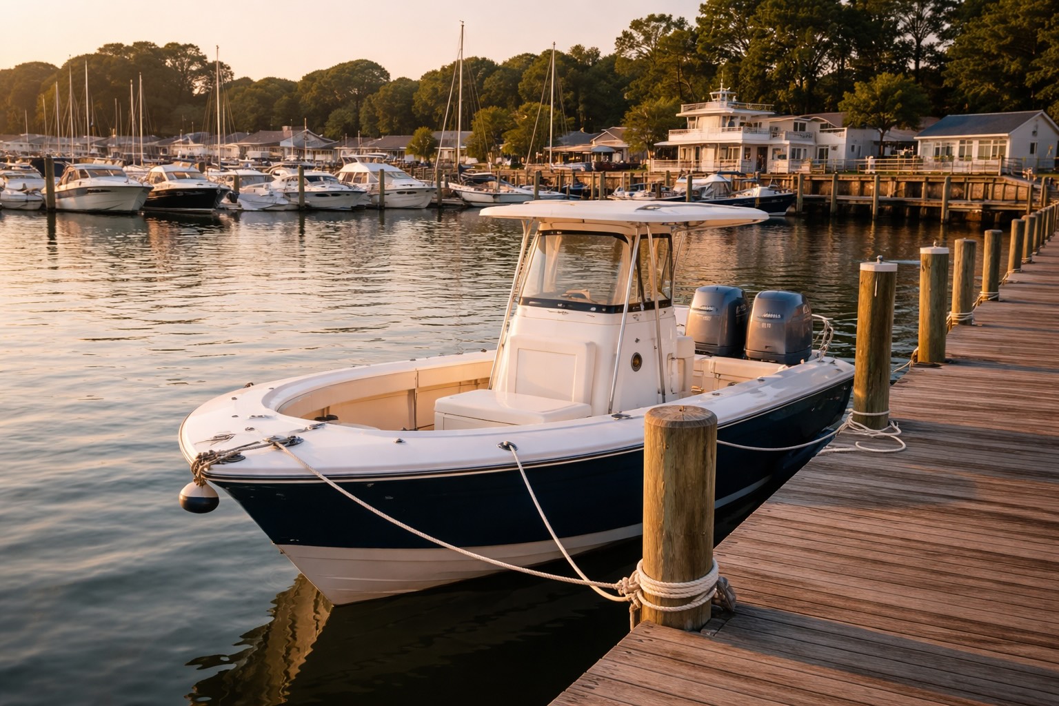 Hampton Bays boat tied up to dock