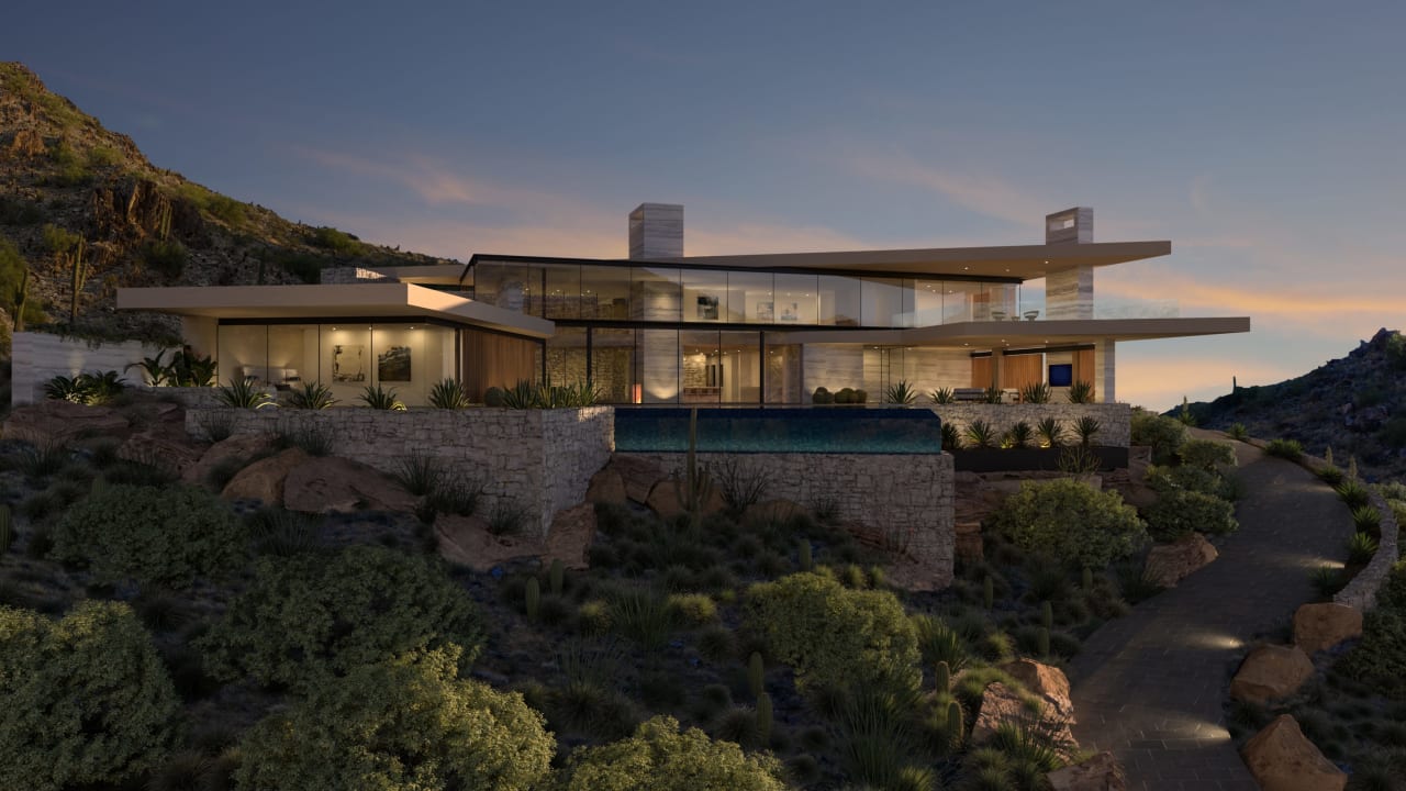 Modern glass estate on luxury hillside lot