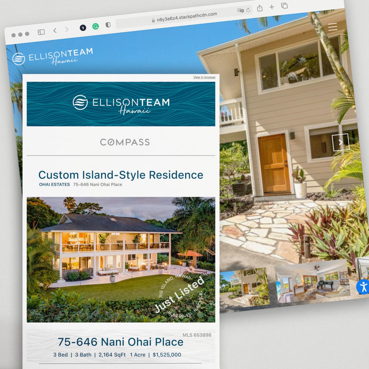 Website and mobile view of luxury real estate listings in Hawaii