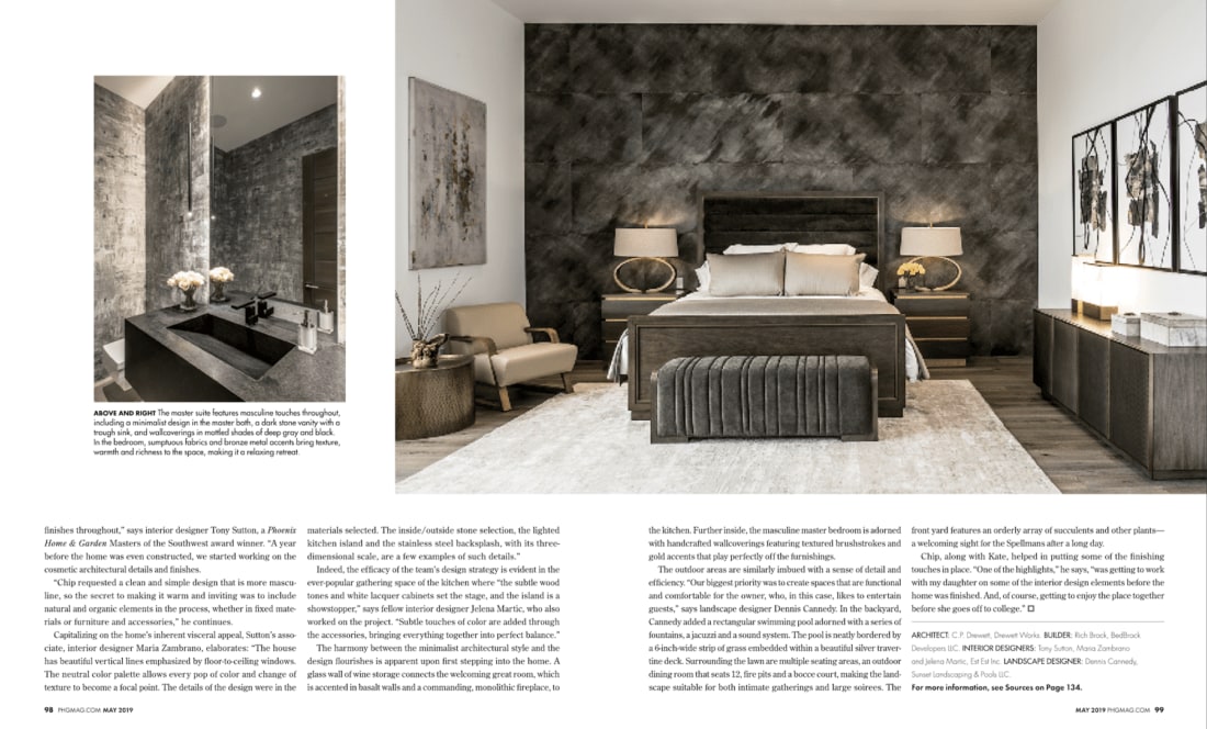 Luxury modern primary room featured in Phoenix magazine