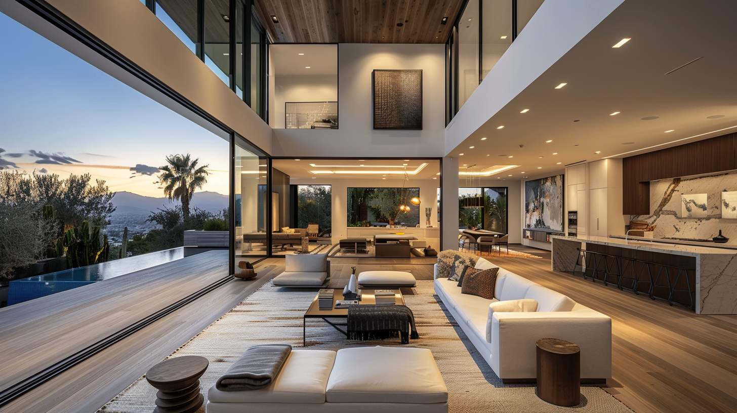 Living room with a view at dusk