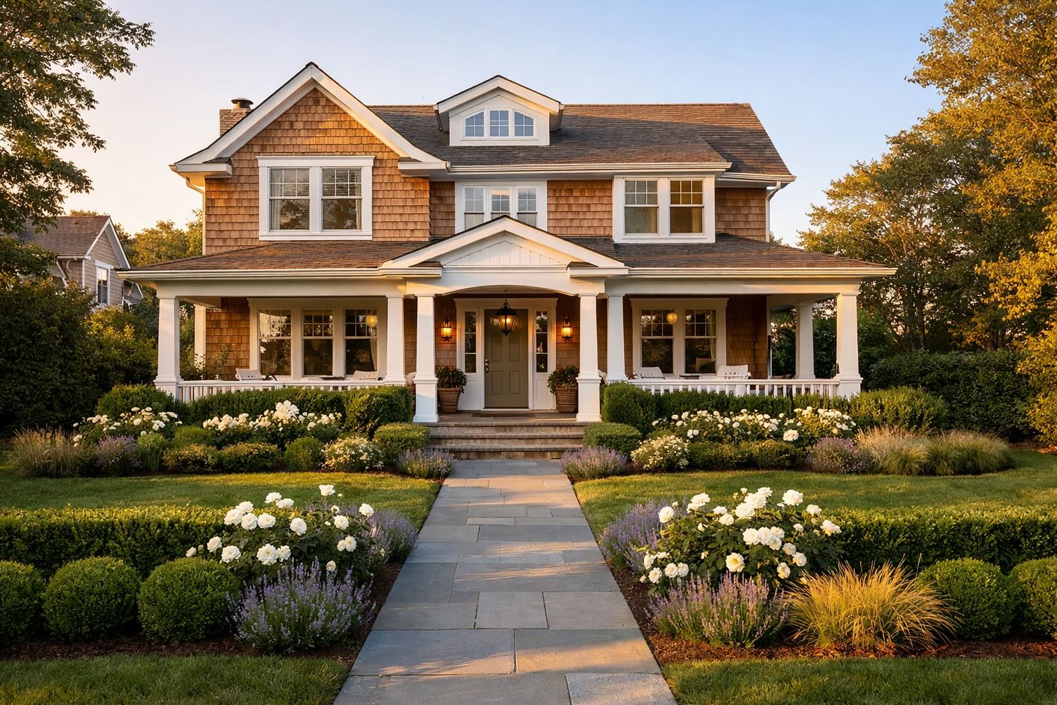 Westhampton Beach home with white trim and front porch