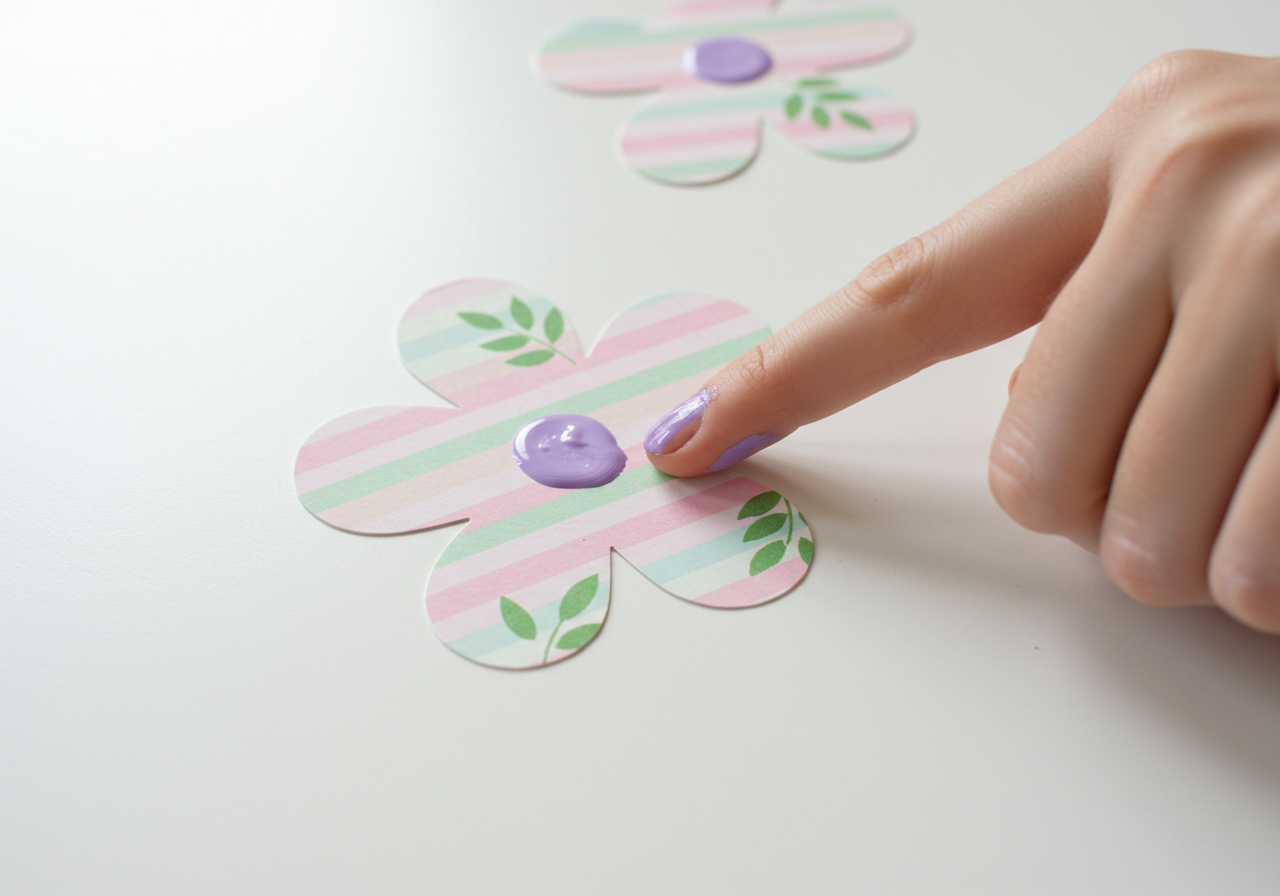 press your fingerprint with paint onto flower shape
