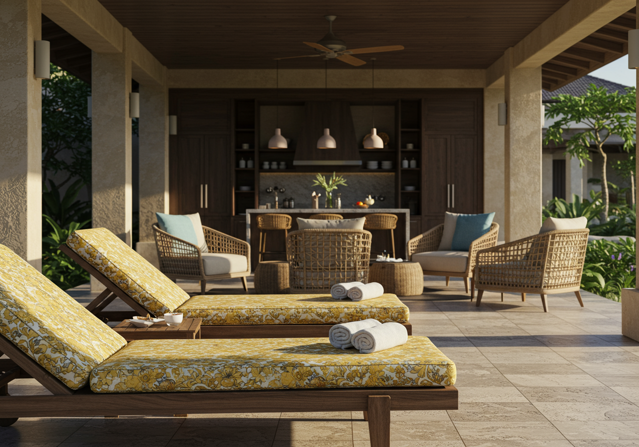 outdoor seating at Balinese-style estate in Launiupoko maui