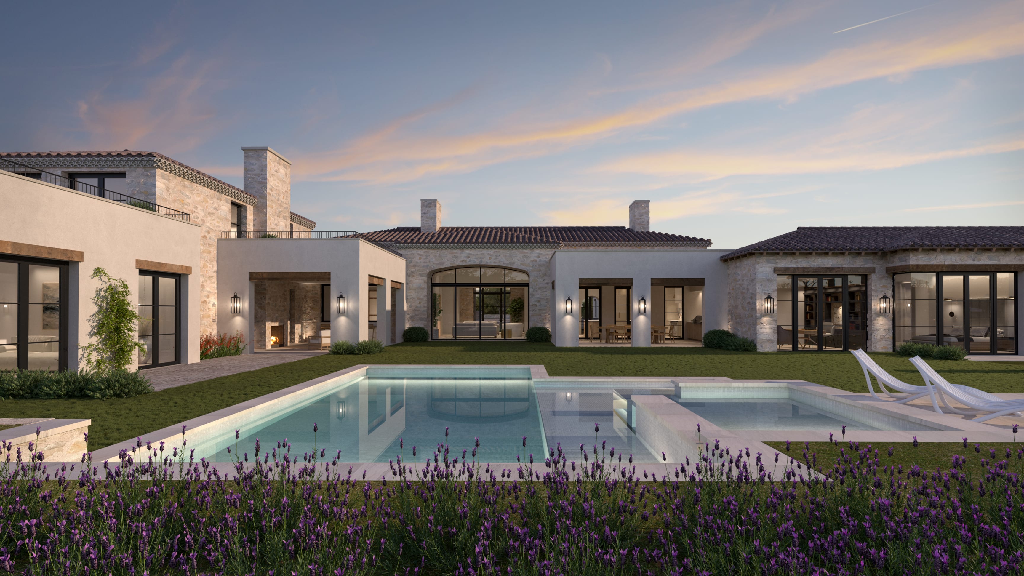 Contemporary hacienda with white stone in Arizona