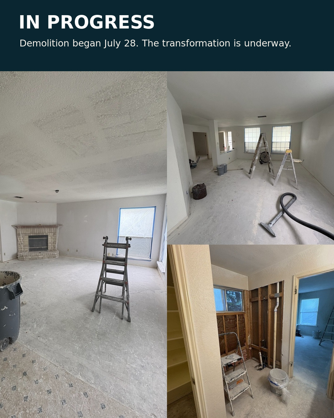 Renovation progress at 709 Elder Way after demolition began July 28