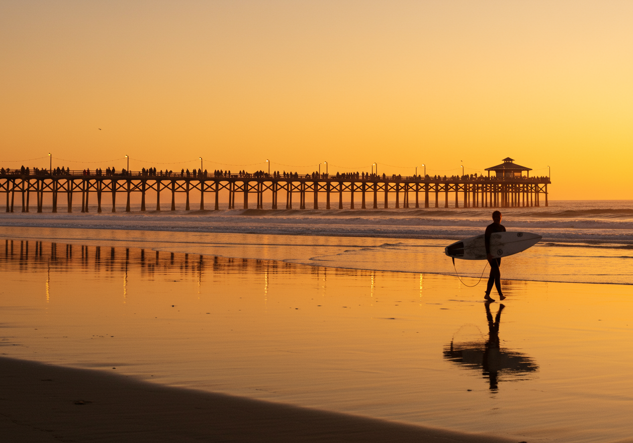 Manhattan beach surfer silhouette