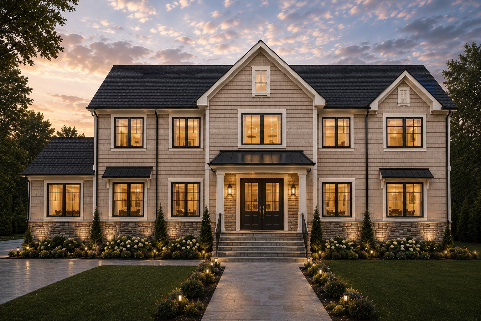 4 Oak Ridge Road front elevation at dusk