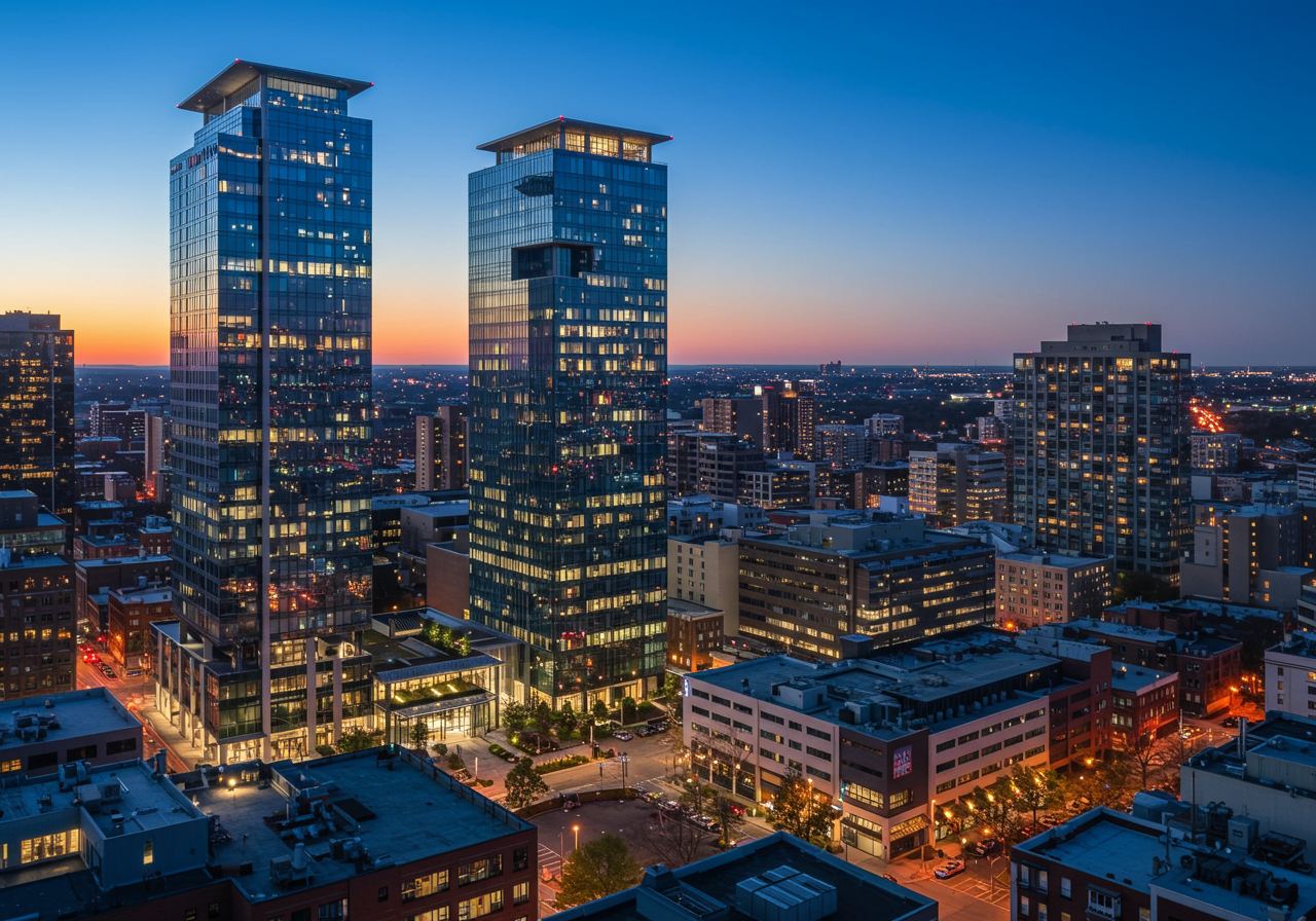 The Phoenix, Arizona cityscape in downtown at night