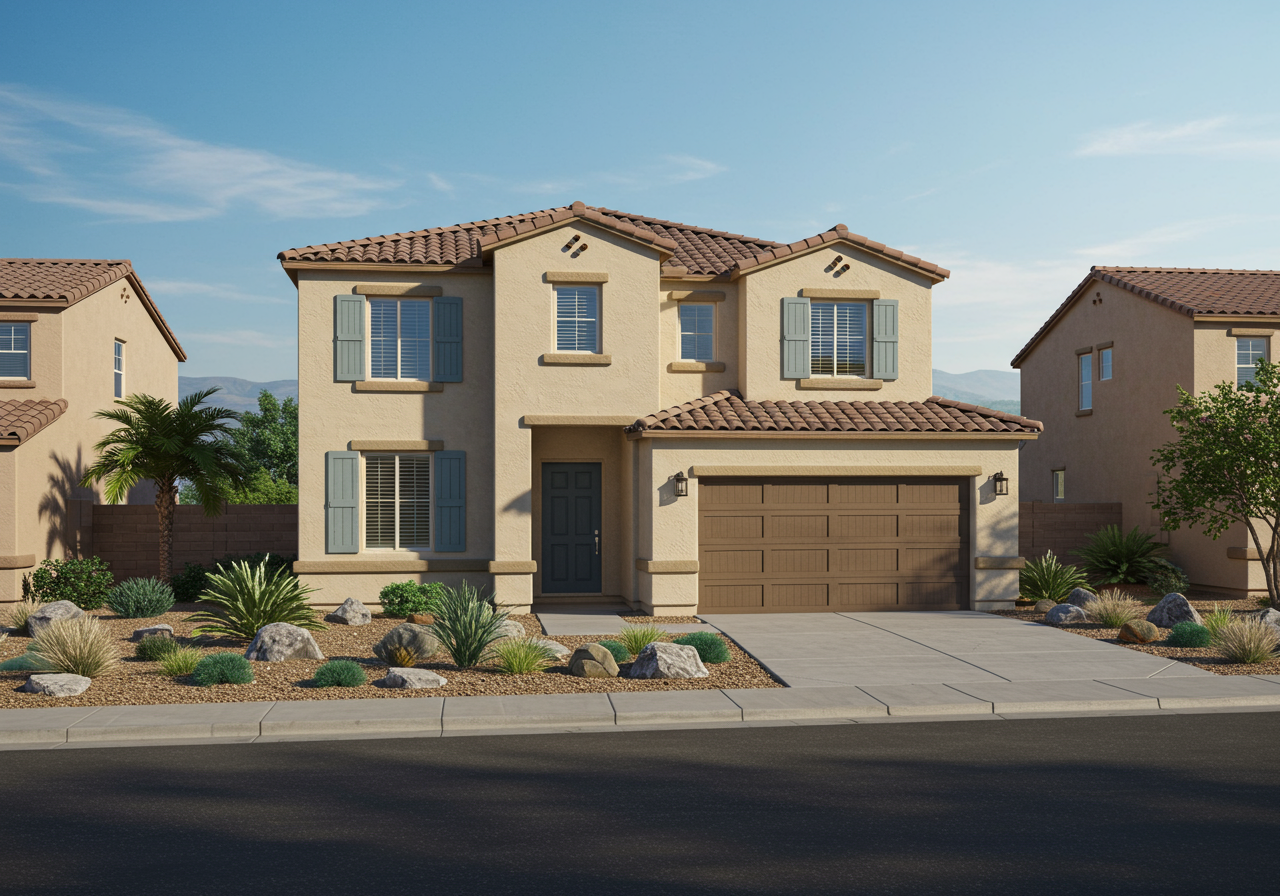Home exterior with desert landscaping.