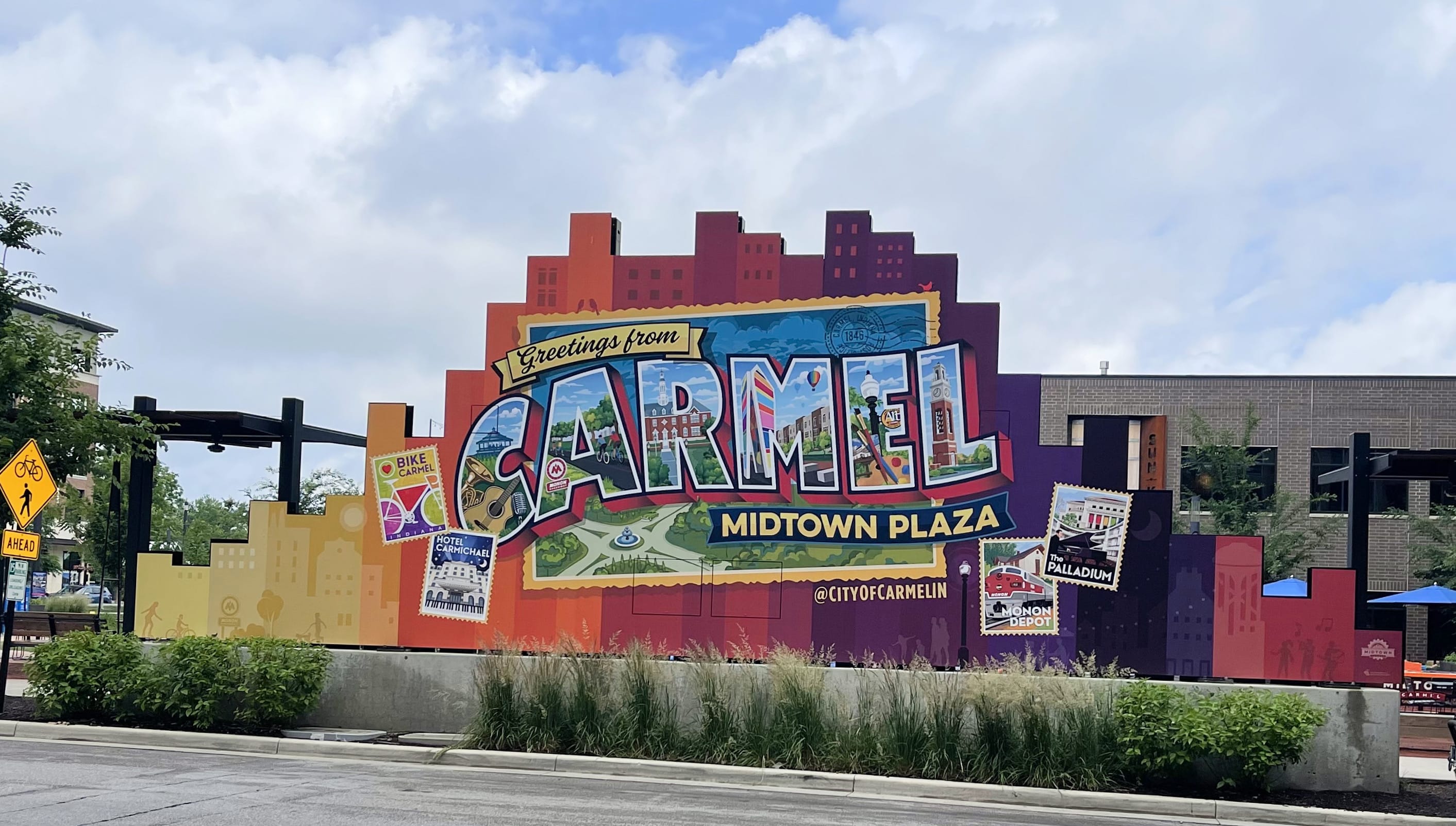 Colorful Carmel Midtown Plaza mural in Carmel, Indiana