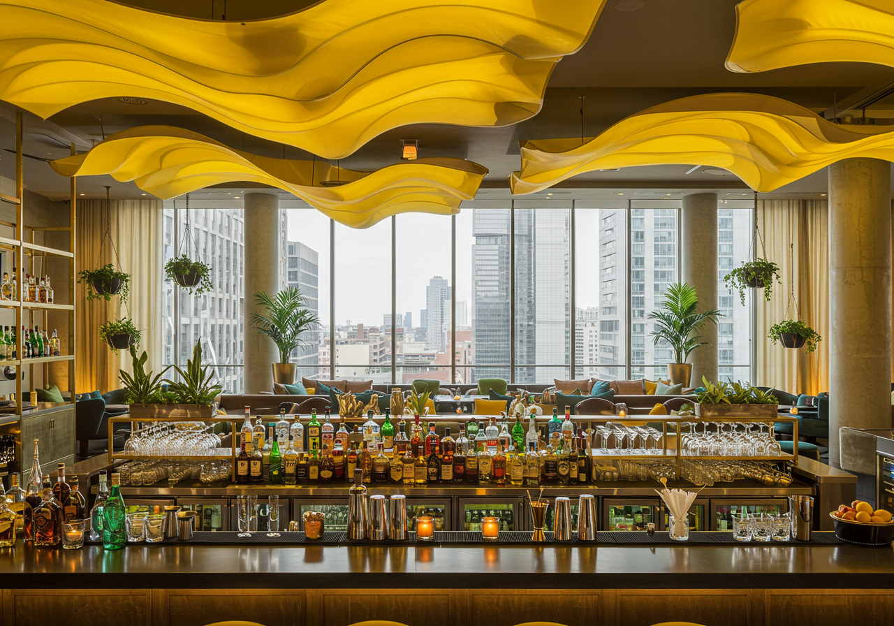 A beautiful, airy bar space.