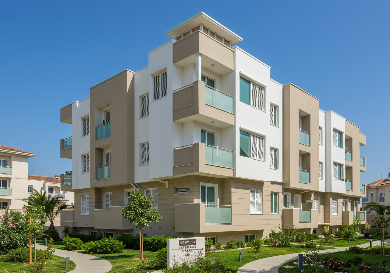 Exterior of condominium building with walking paths and trees in Irvine's Great Park neighborhood