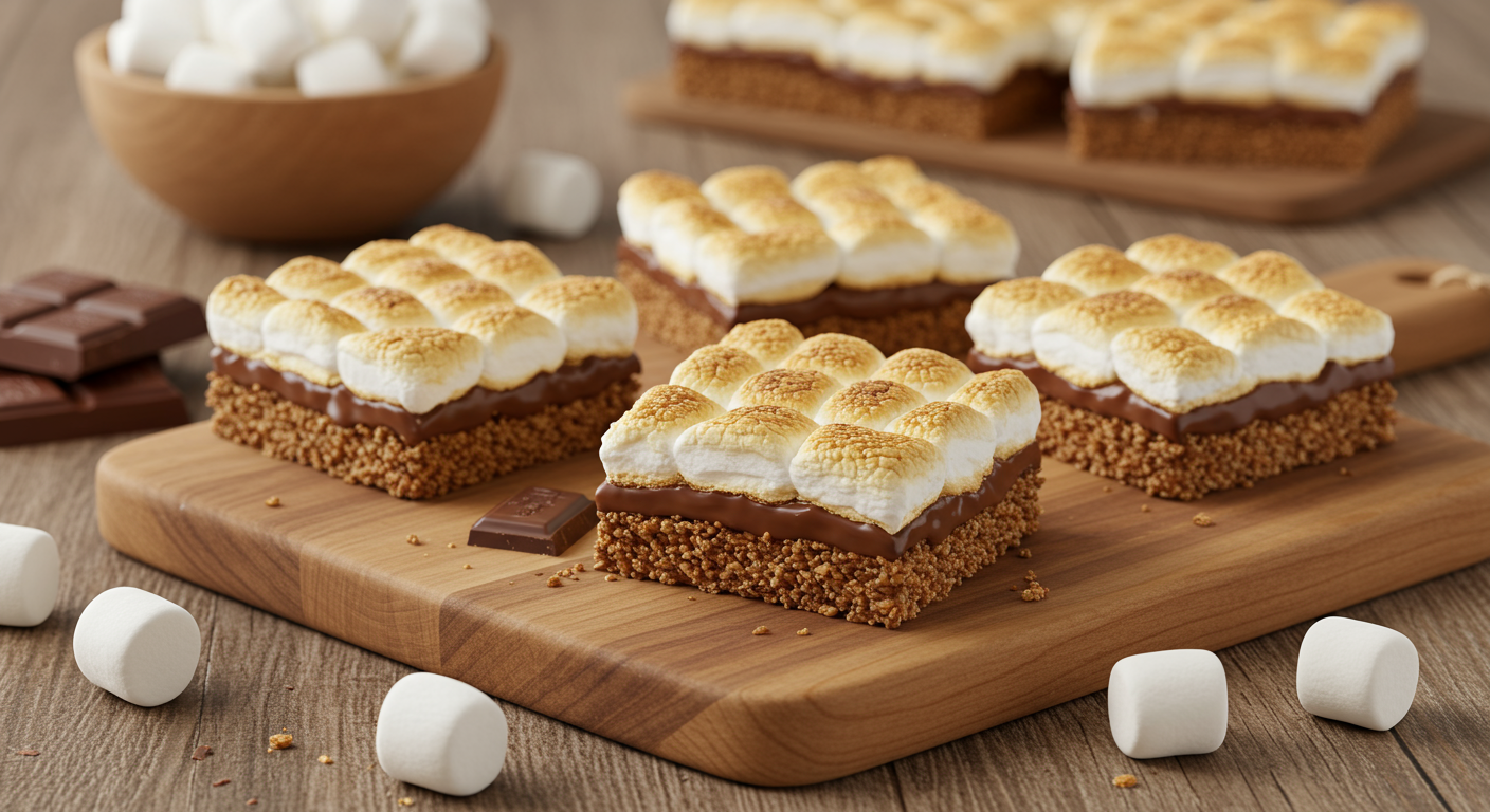 S’mores bars with marshmallows and chocolate