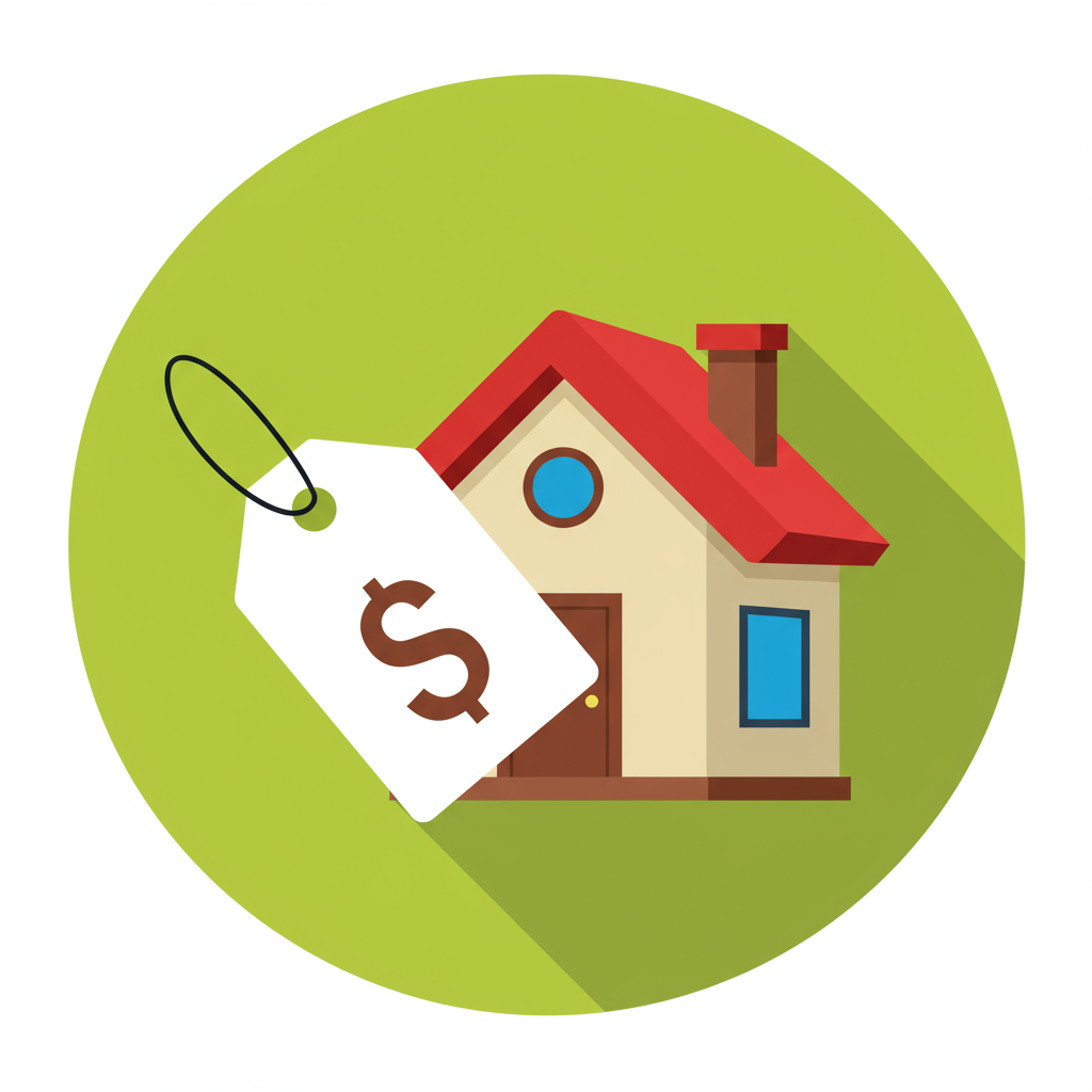 Illustration of a house with a dollar-sign price tag