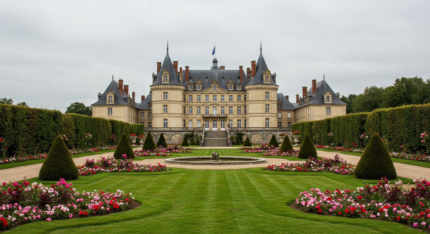 Waddesdon Manor, a stunning example of French Renaissance architecture, is set amidst sprawling gardens and rolling countryside.