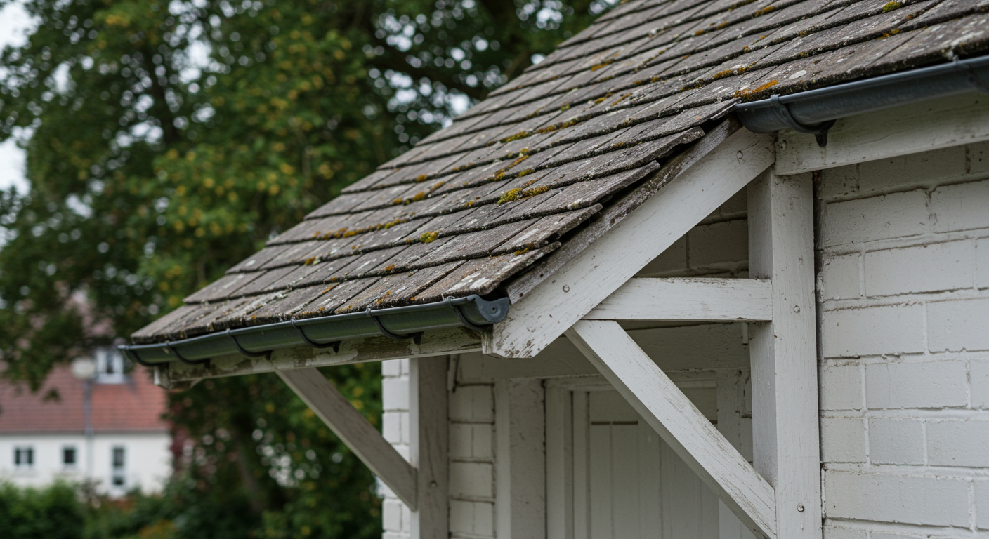 Lichen growing on an old slate tiled roof