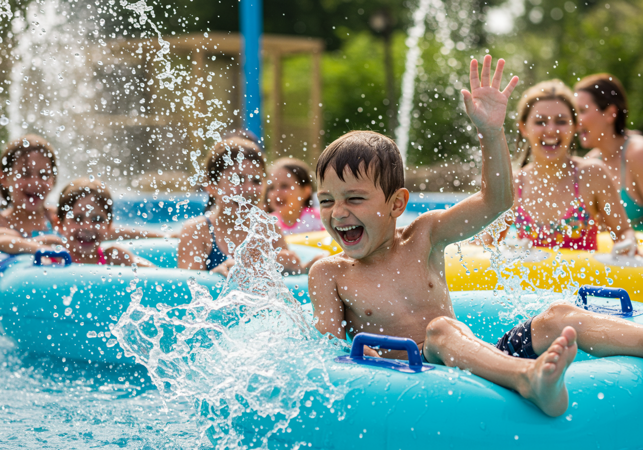 kids playing on tubes at a water park in Pleasanton