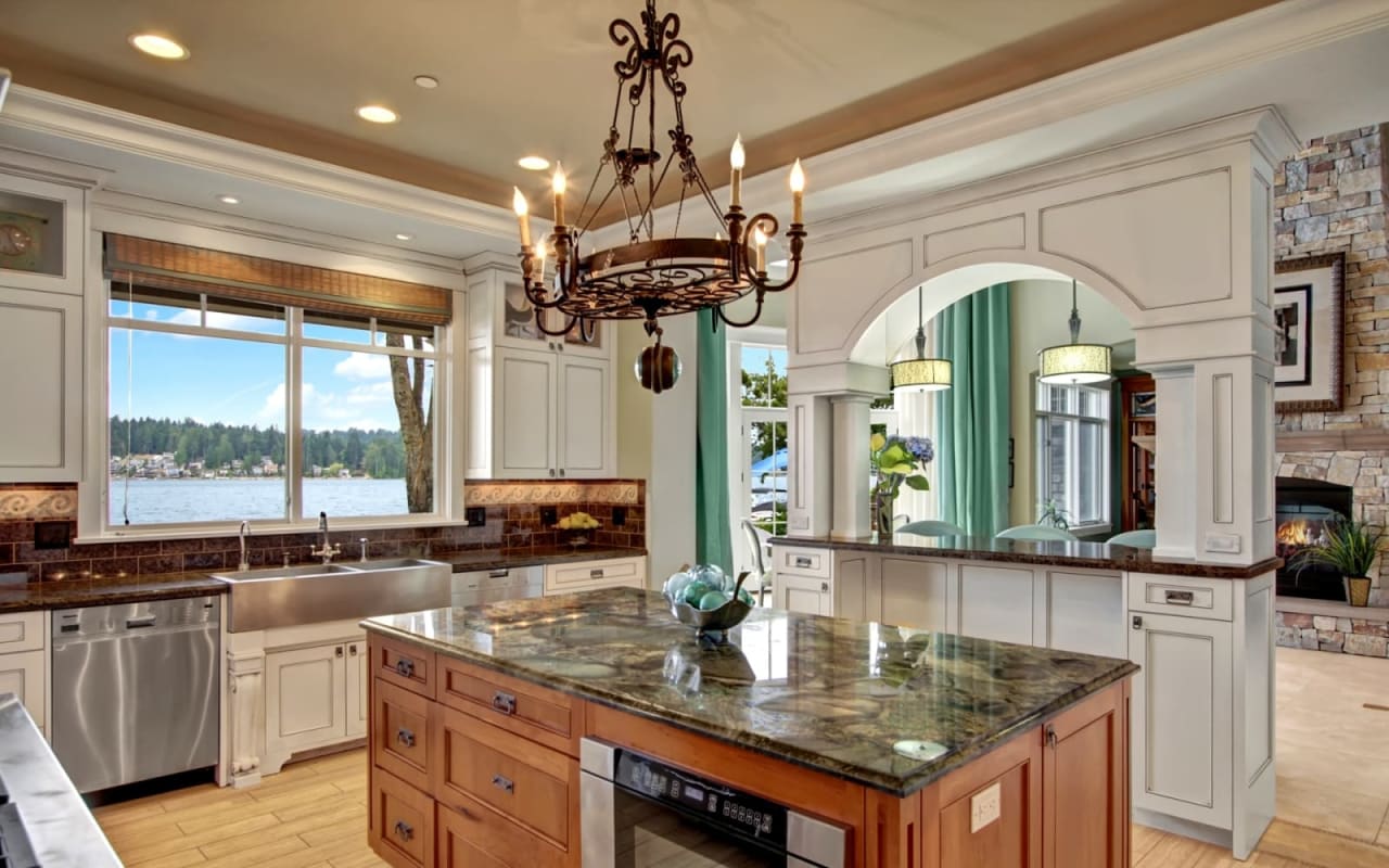 modern kitchen with quartz countertops and stainless steel appliances