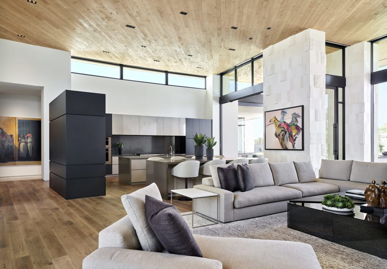 Living room of luxury modern home with millwork