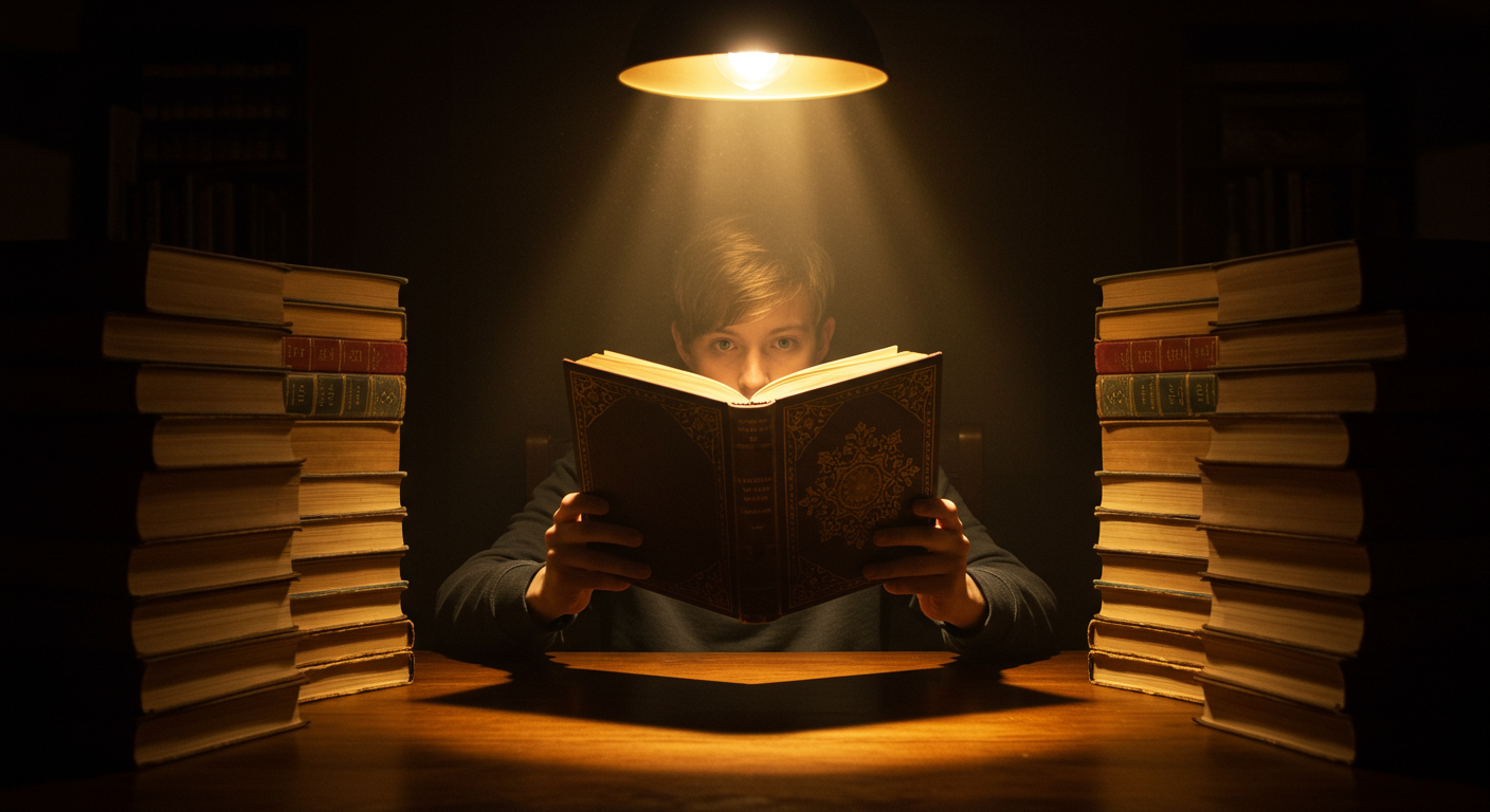 Illustration of a person reading and absorbing knowledge, representing the love for learning and growth mindset