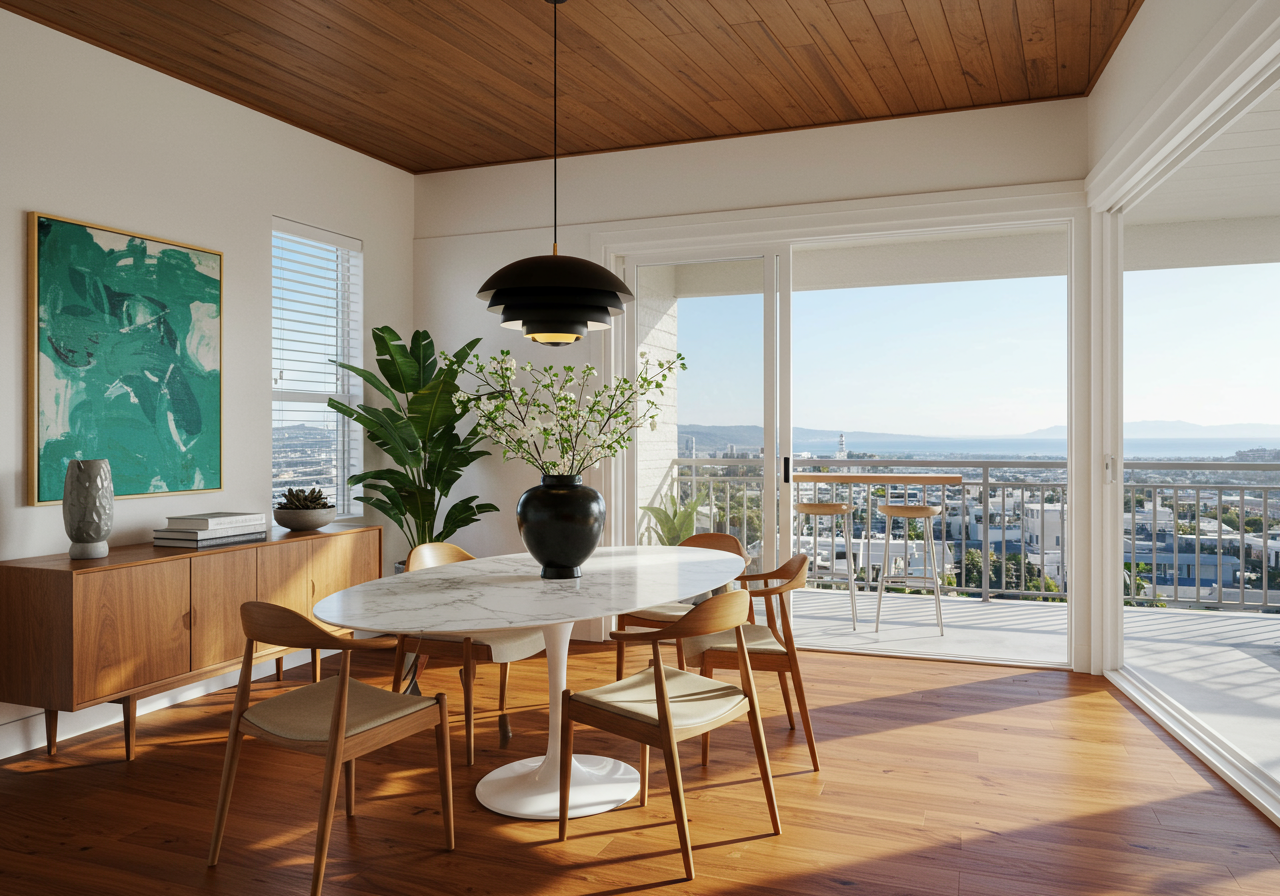 dining room and lanai with honolulu city views