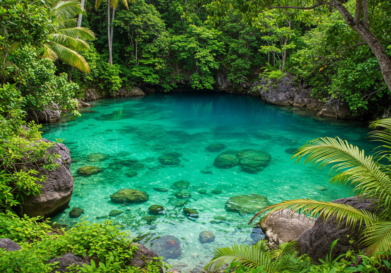 Cenote - turquoise water at Xel-Ha, Cancun