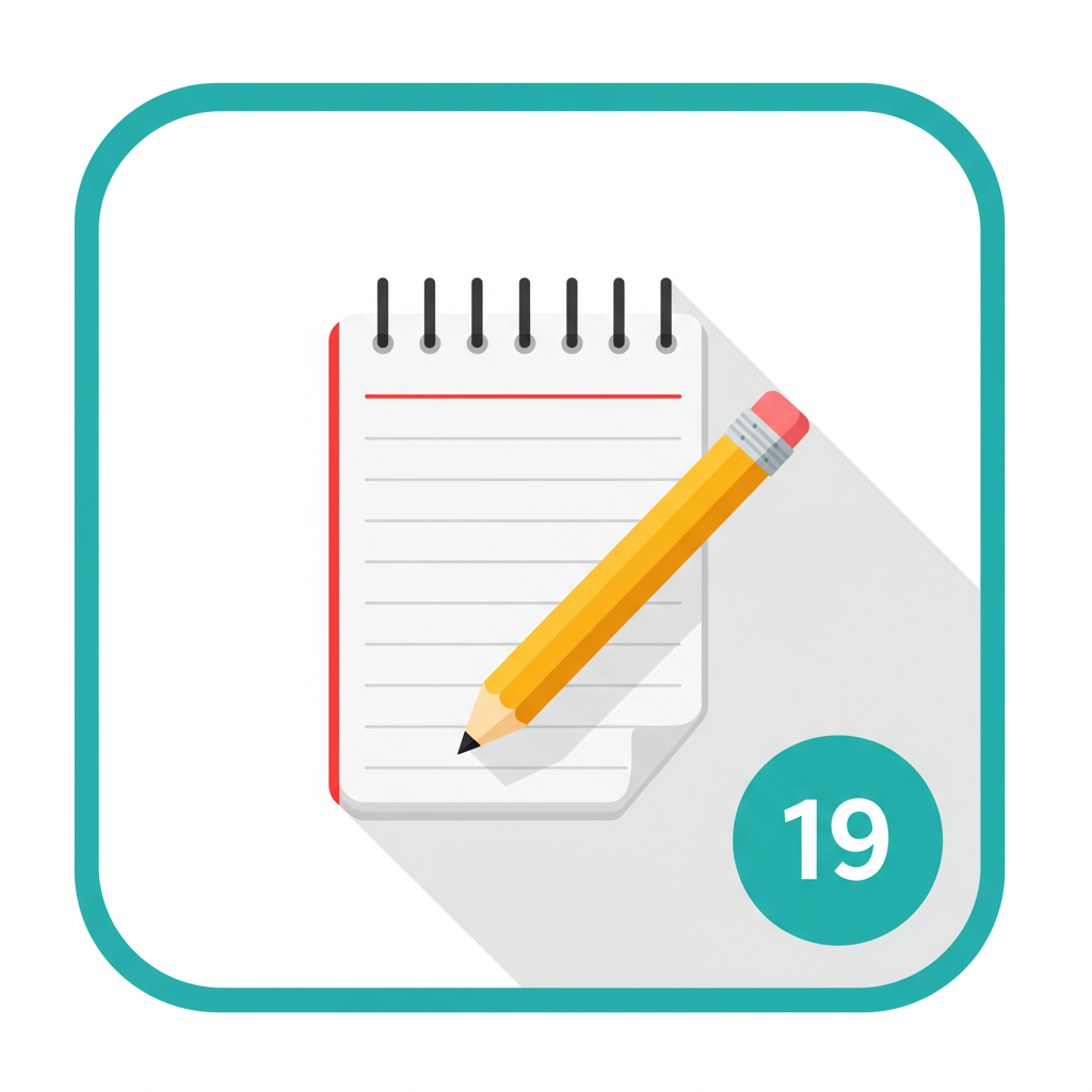 Notepad and yellow pencil beside the number 19.