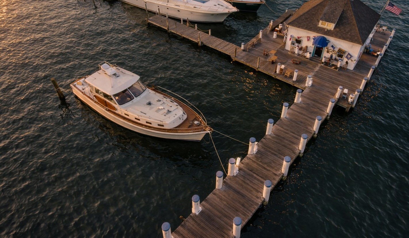 Sag Harbor harbor marina with dock and yacht