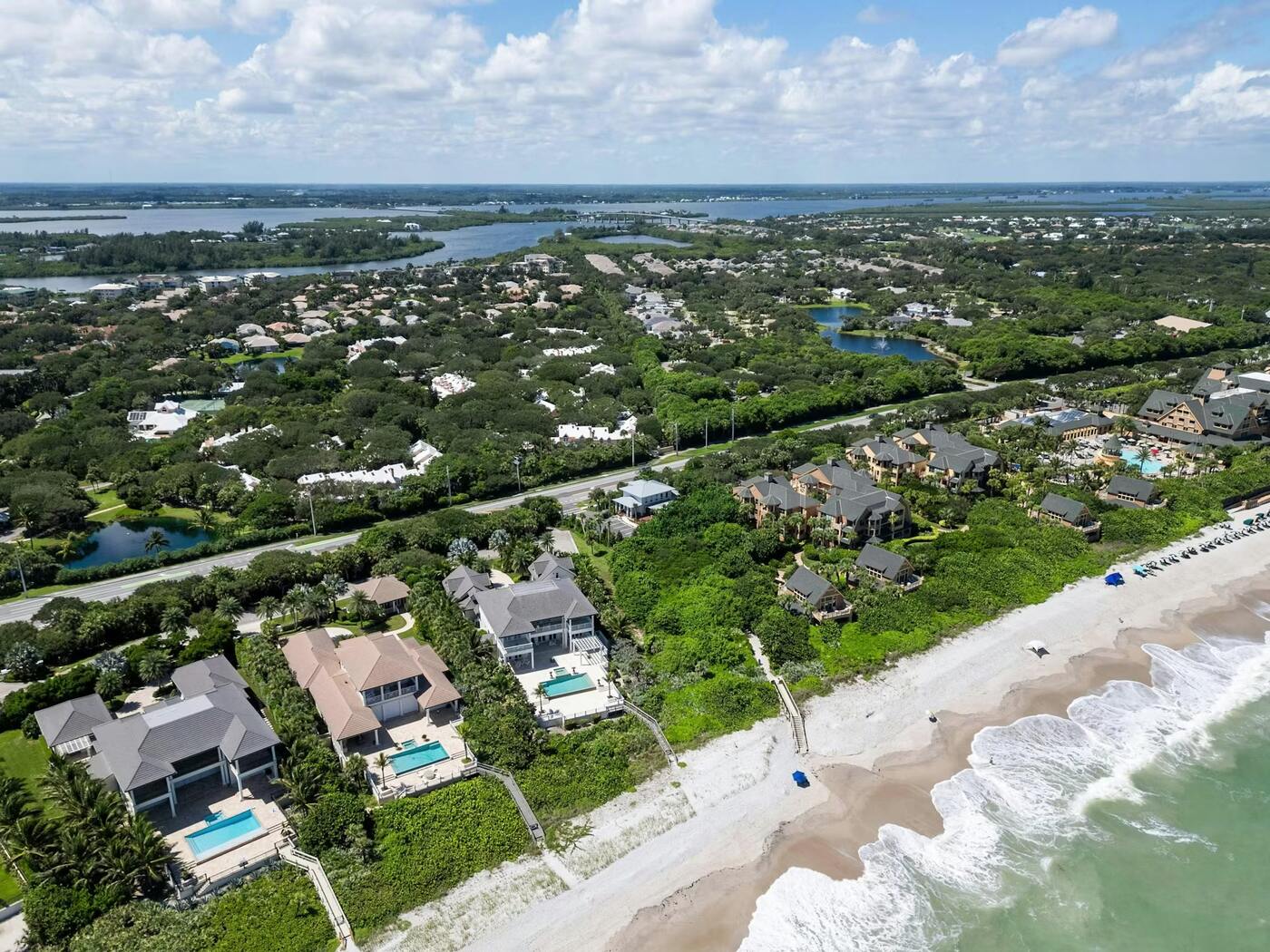 Drone view of the Atlantic coastline along Vero Beach's barrier island