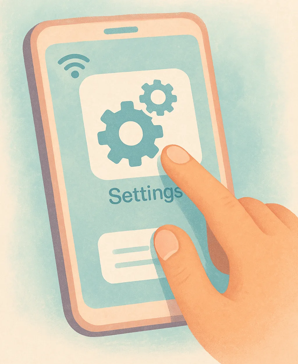Hand adjusting Wi-Fi router settings on smartphone