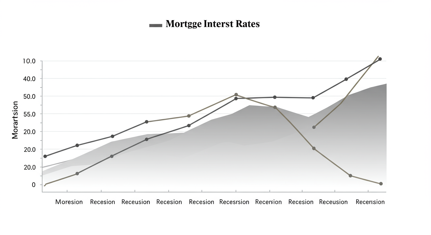 this is a combination of data from Freddie Mac and mortgage specialists, it shows how from the peak of the recession to the trough, each of those yellow boxes that you can see across this graph, how mortgage rates have fallen in recessionary times. http://www.freddiemac.com/pmms/ https://mtg-specialists.com/2022/05/11/recession-interest-rates-and-real-estate/