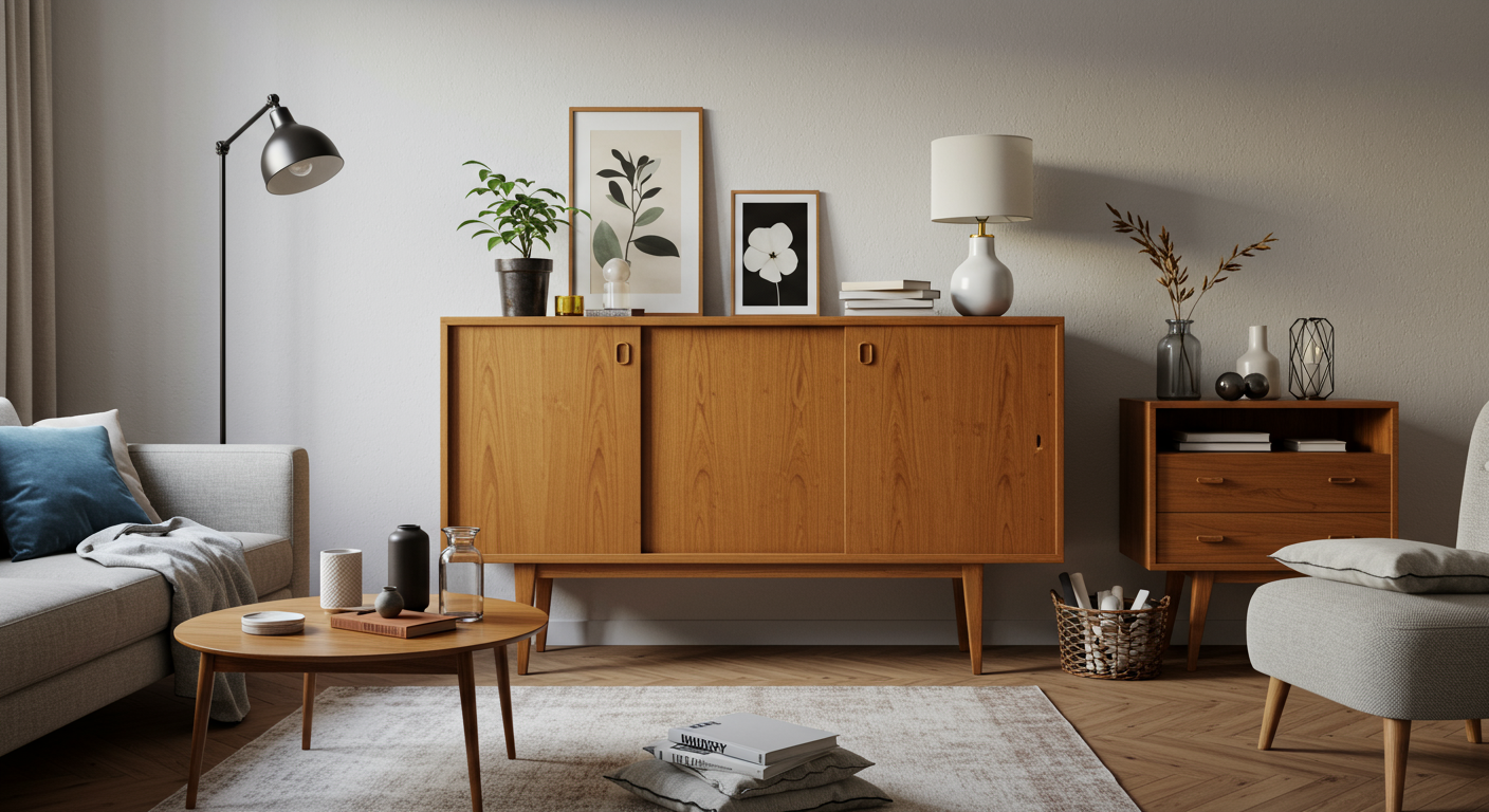 retro cabinet in eclectic interior 