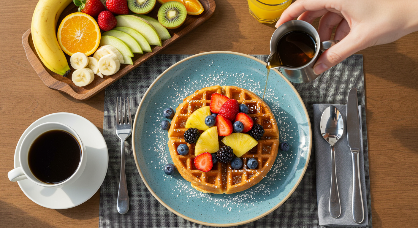Waffle with fresh fruits