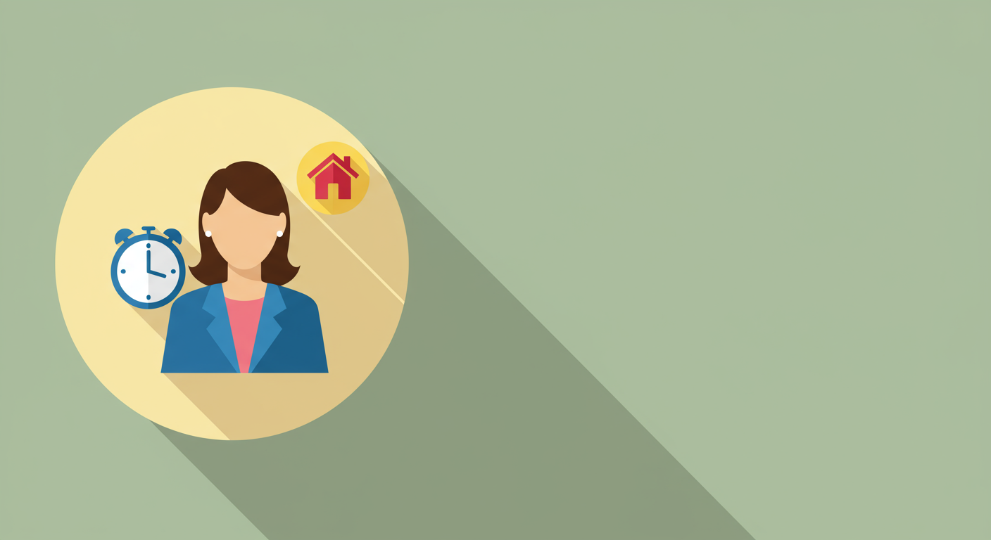 Illustration of a real estate agent with a clock and house symbol.
