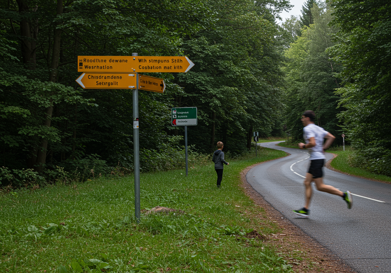 Young girl applauds runner entering night near Hohlandsbourg Castle