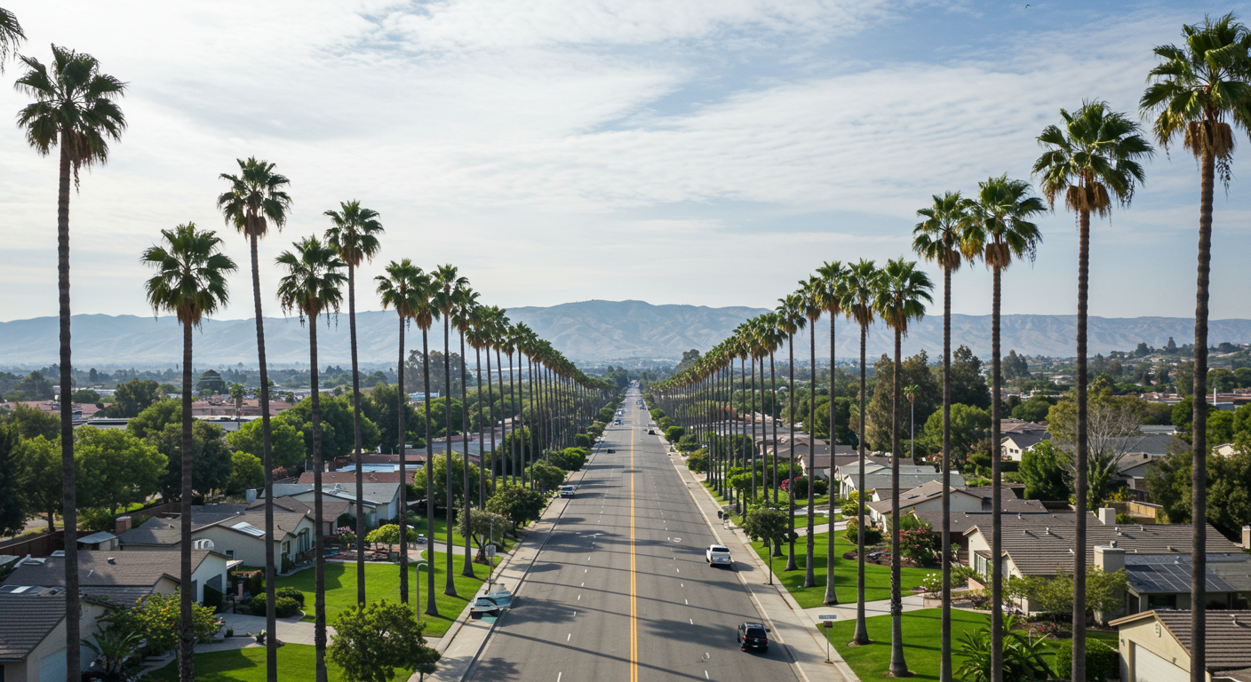 palm trees lining a street 