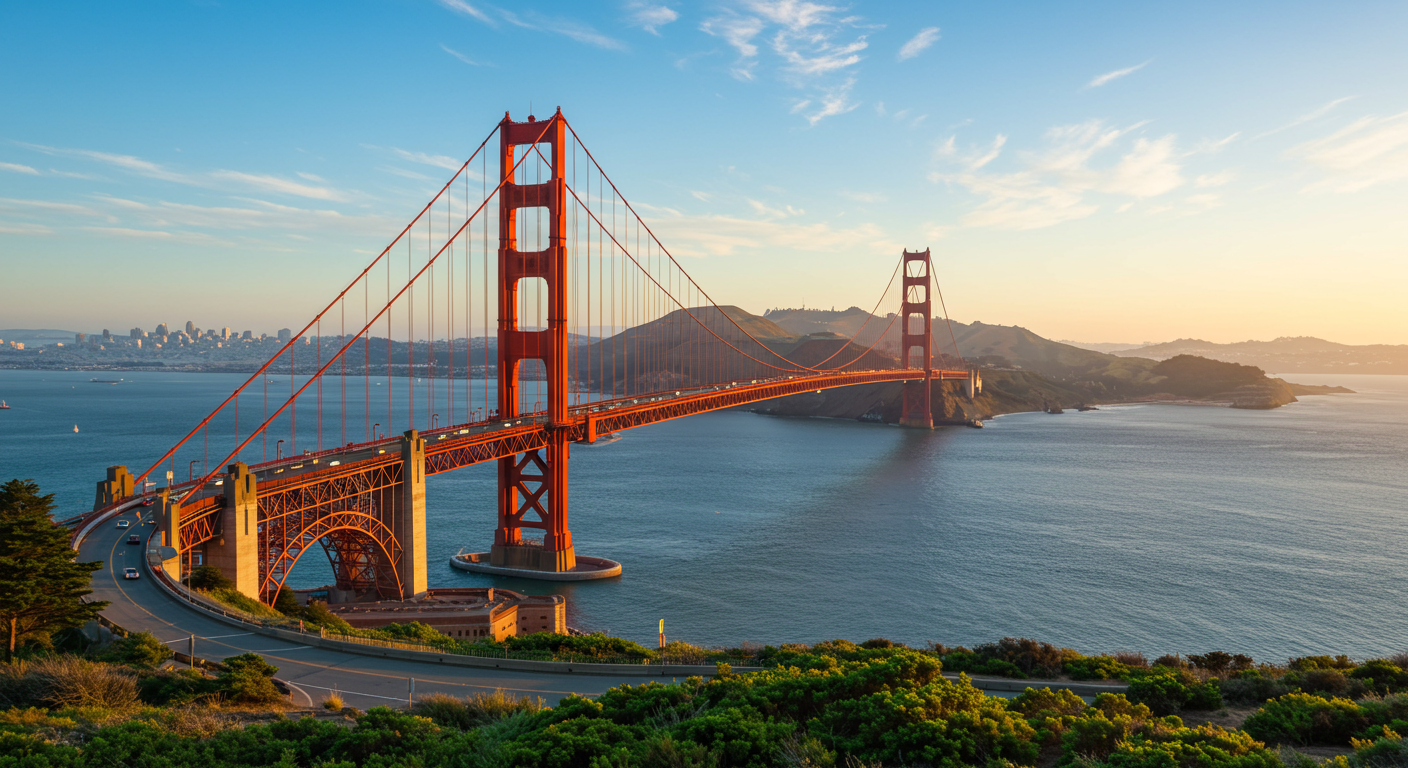Sunrise from the Fort Point, the Golden Gate Bridge, and Crissy Field Overlook in the Presidio