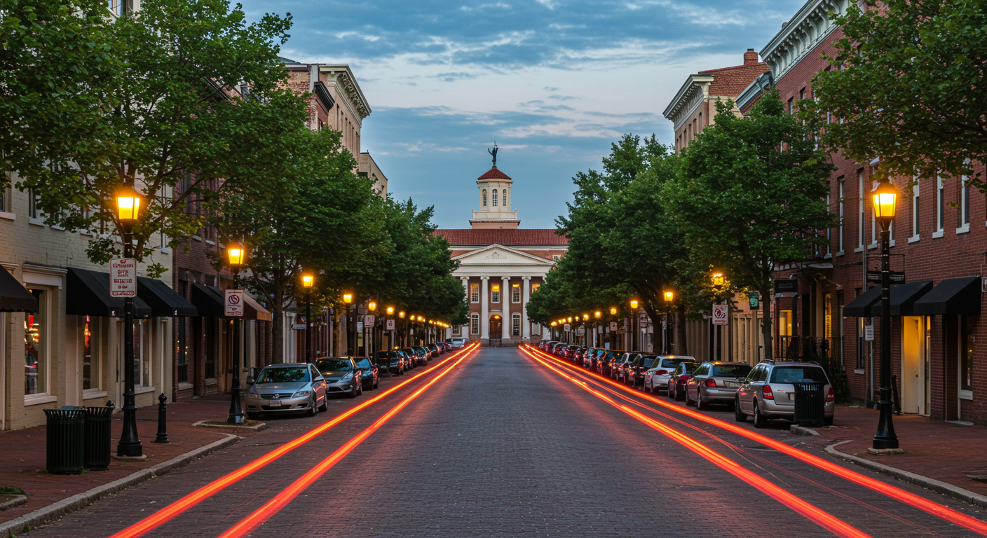 Gainesville, Florida, USA downtown cityscape at twilight.