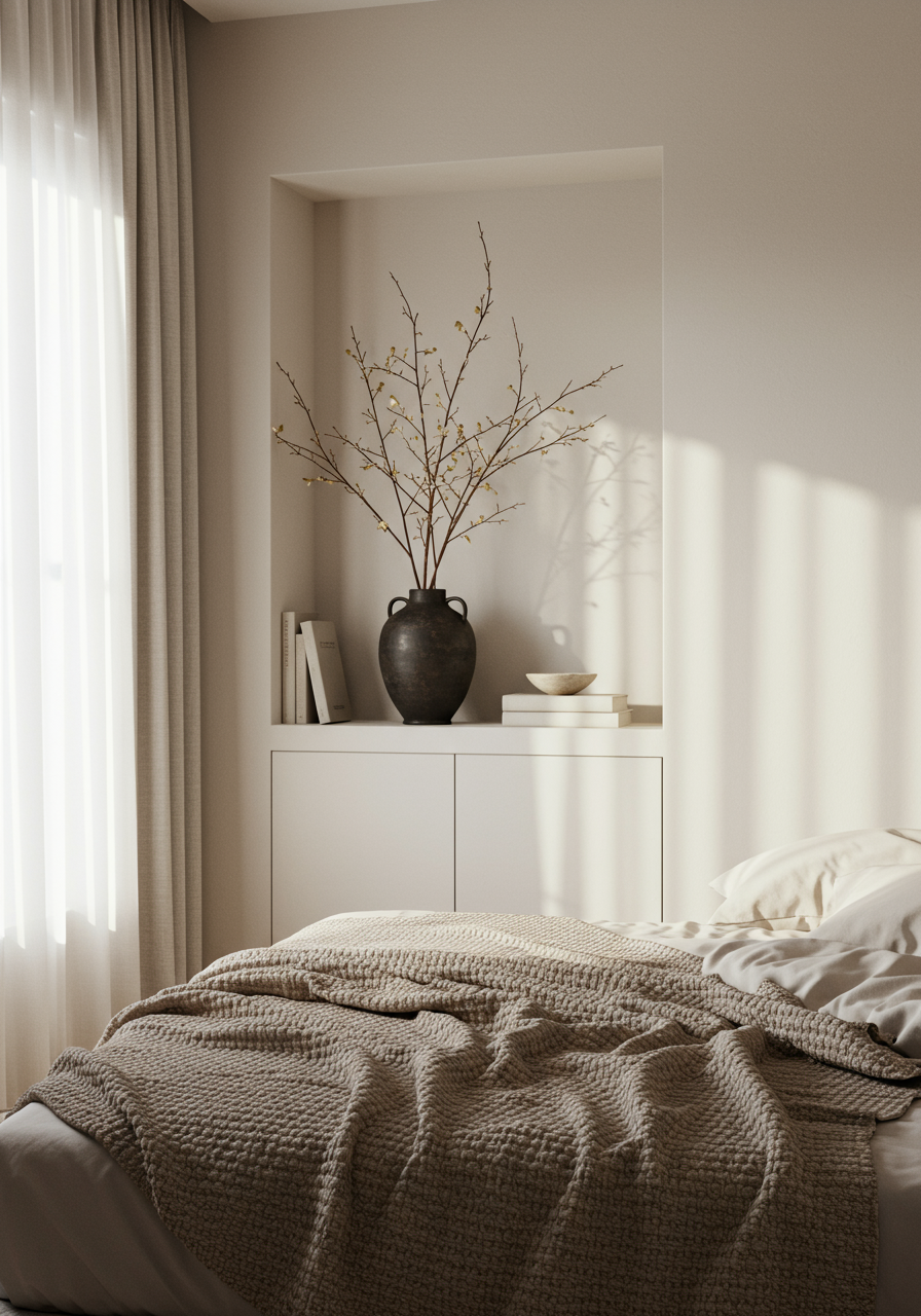 Image may contain Indoors Interior Design Home Decor Cushion Plant Furniture Bed Bedroom Room and Pillow