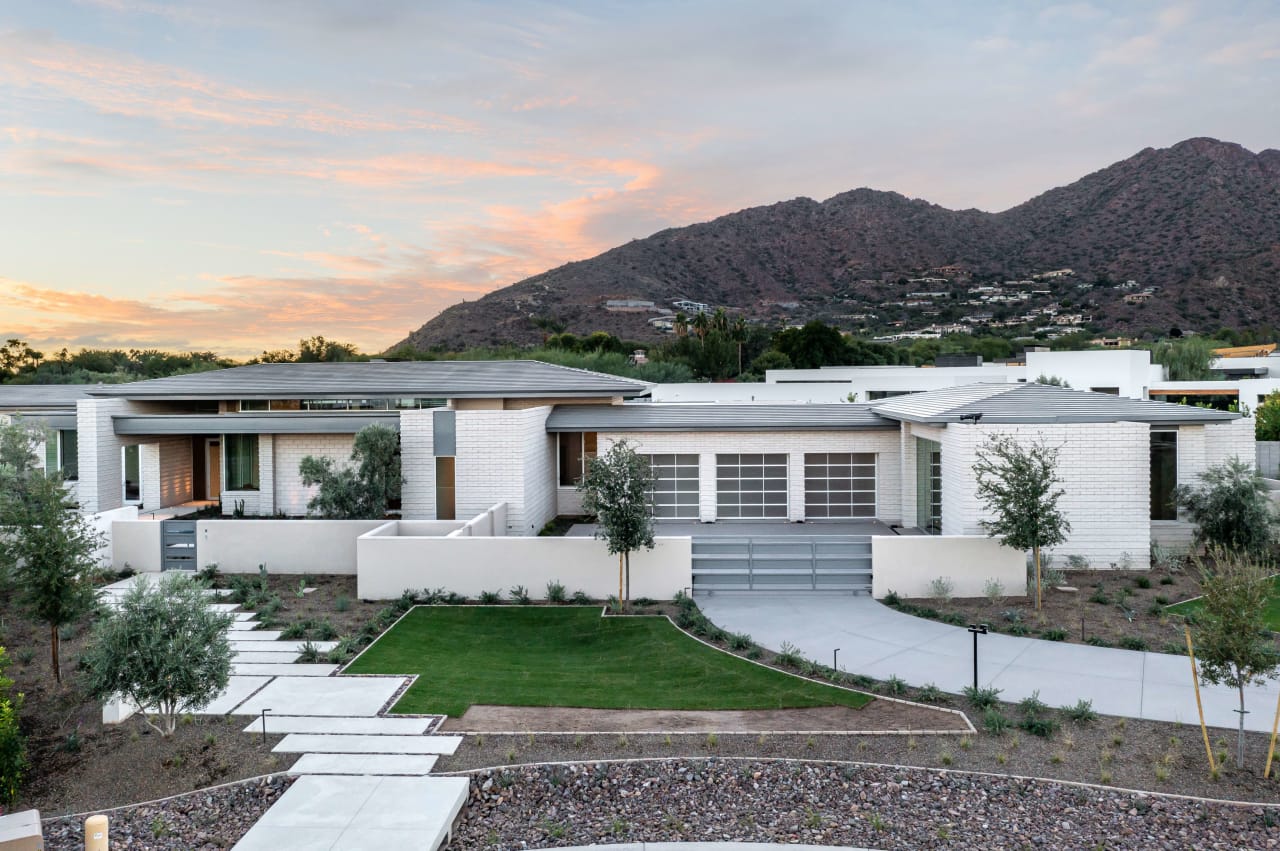 Exterior of luxury modern home made of concrete and block