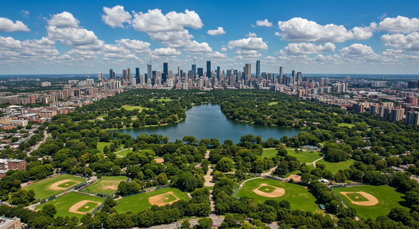A view of the Manhattan skyline and Central Park.