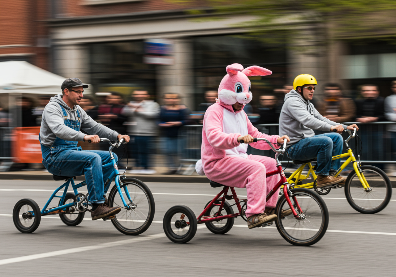Racers descend Vermont Street&nbsp; during the annual Bring Your Own Big Wheel event, on Sunday April 17, in San Francisco.&nbsp;