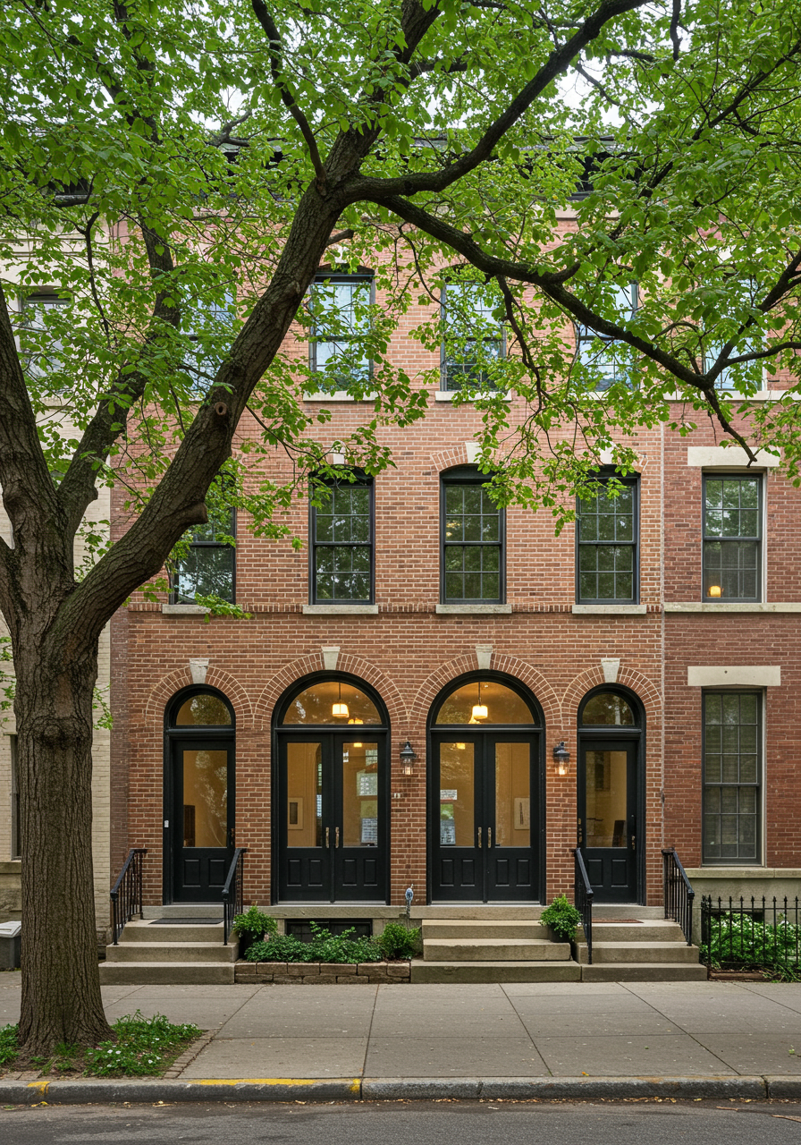 carriage house facade with arches