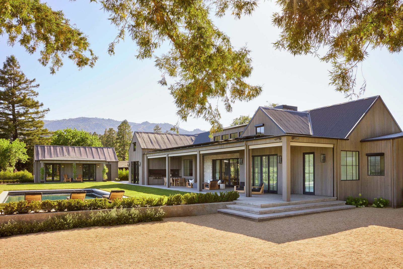 The exterior of the Napa modern farmhouse designed by Lindsay Gerber.